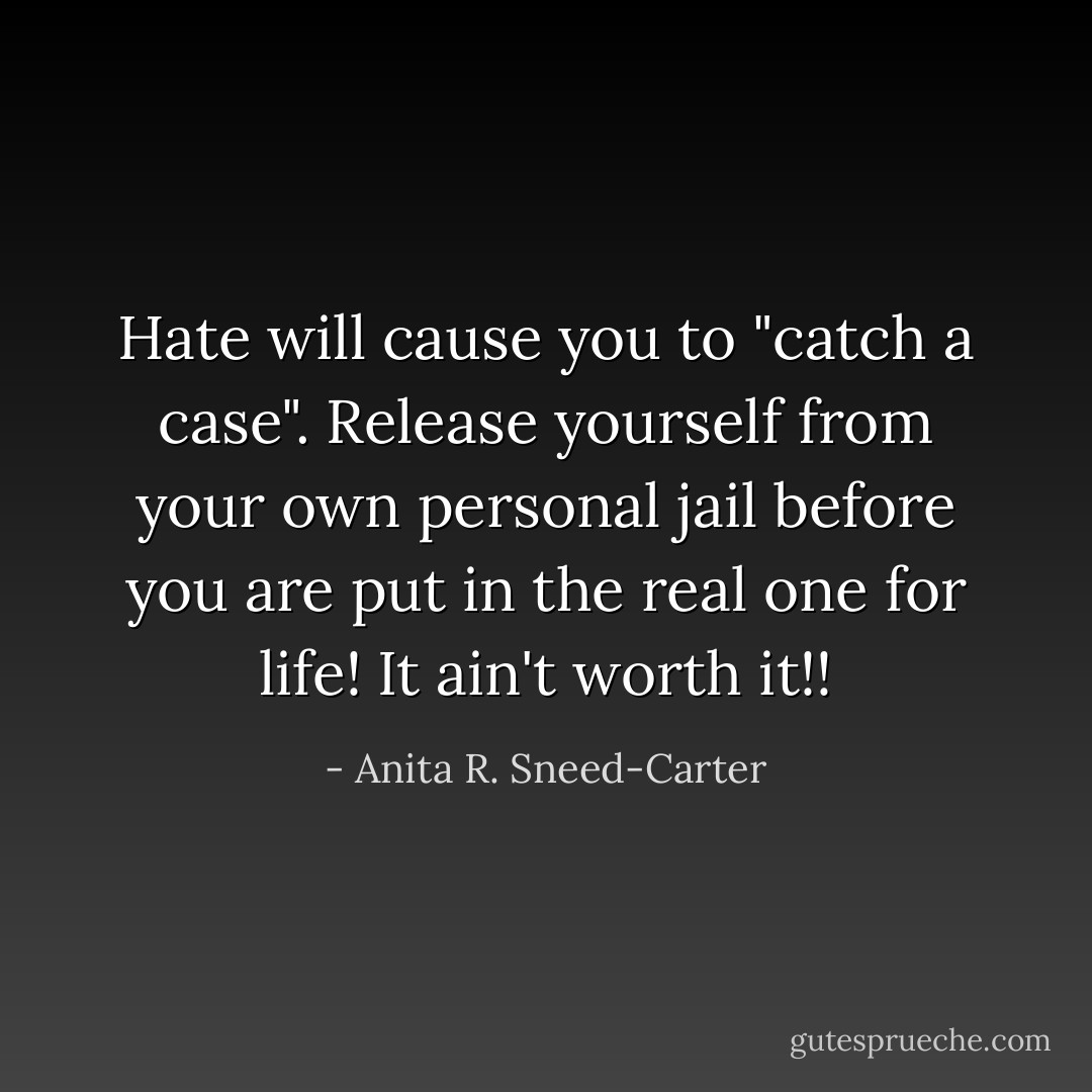 Hate will cause you to "catch a case". Release yourself from your own personal jail before you are put in the real one for life! It ain't worth it!! - Anita R. Sneed-Carter