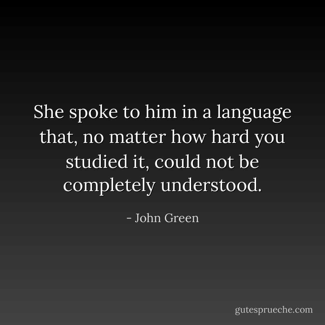 She spoke to him in a language that, no matter how hard you studied it, could not be completely understood. - John Green
