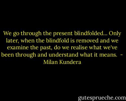 We go through the present blindfolded... Only later, when the blindfold is removed and we examine the past, do we realise what we've been through and understand what it means.  - Milan Kundera