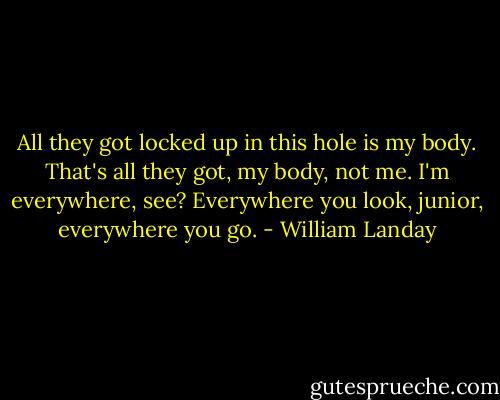 All they got locked up in this hole is my body. That's all they got, my body, not me. I'm everywhere, see? Everywhere you look, junior, everywhere you go. - William Landay