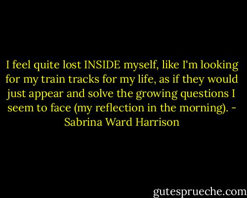 I feel quite lost INSIDE myself, like I'm looking for my train tracks for my life, as if they would just appear and solve the growing questions I seem to face (my reflection in the morning). - Sabrina Ward Harrison