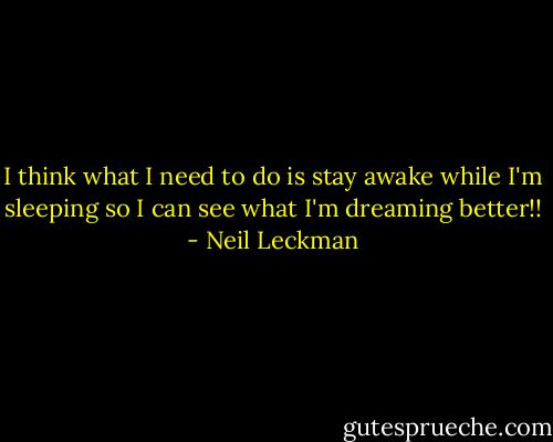 I think what I need to do is stay awake while I'm sleeping so I can see what I'm dreaming better!! - Neil Leckman