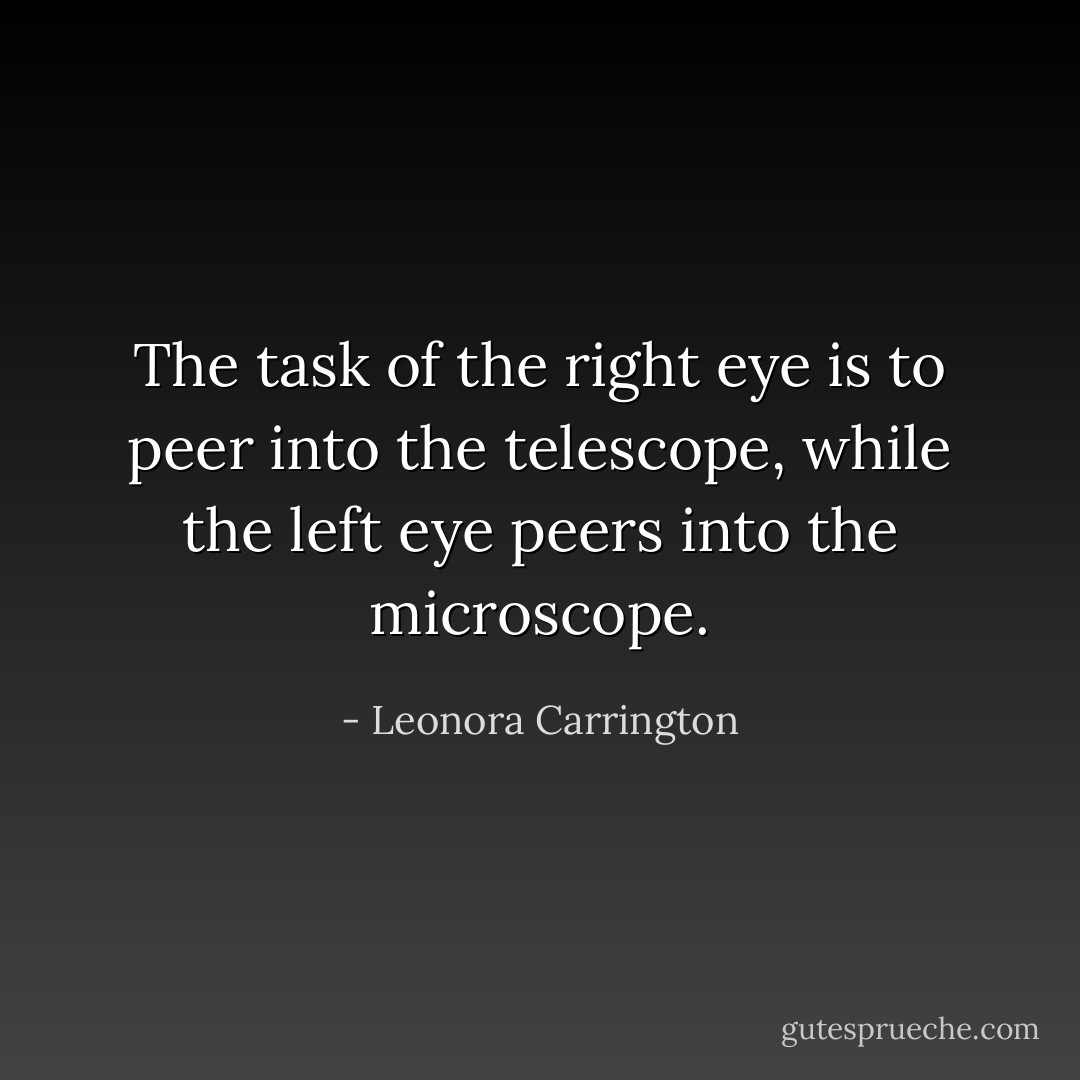 The task of the right eye is to peer into the telescope, while the left eye peers into the microscope. - Leonora Carrington