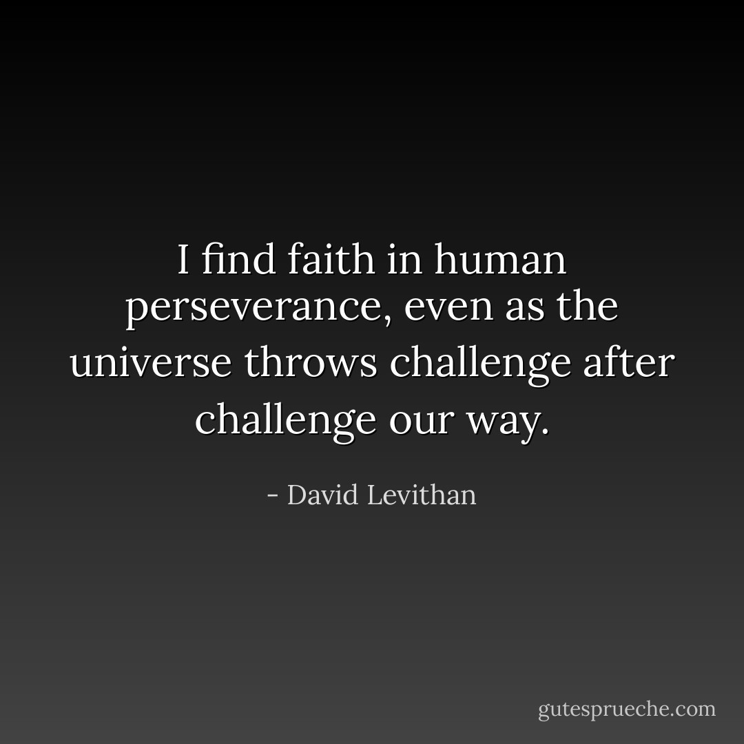 I find faith in human perseverance, even as the universe throws challenge after challenge our way. - David Levithan