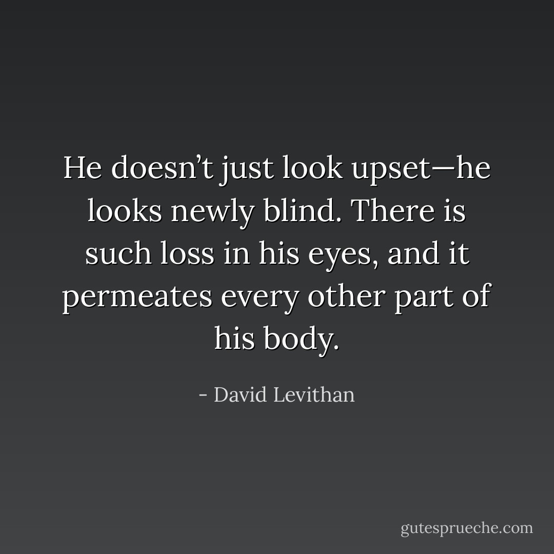 He doesn’t just look upset—he looks newly blind. There is such loss in his eyes, and it permeates every other part of his body. - David Levithan