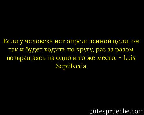 Если у человека нет определенной цели, он так и будет ходить по кругу, раз за разом возвращаясь на одно и то же место. - Luis Sepúlveda
