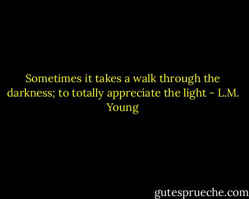 Sometimes it takes a walk through the darkness; to totally appreciate the light - L.M. Young