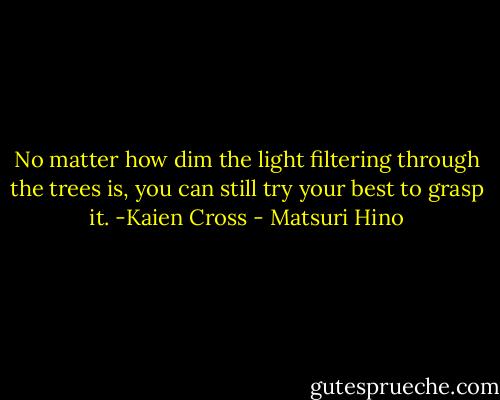 No matter how dim the light filtering through the trees is, you can still try your best to grasp it. -Kaien Cross - Matsuri Hino