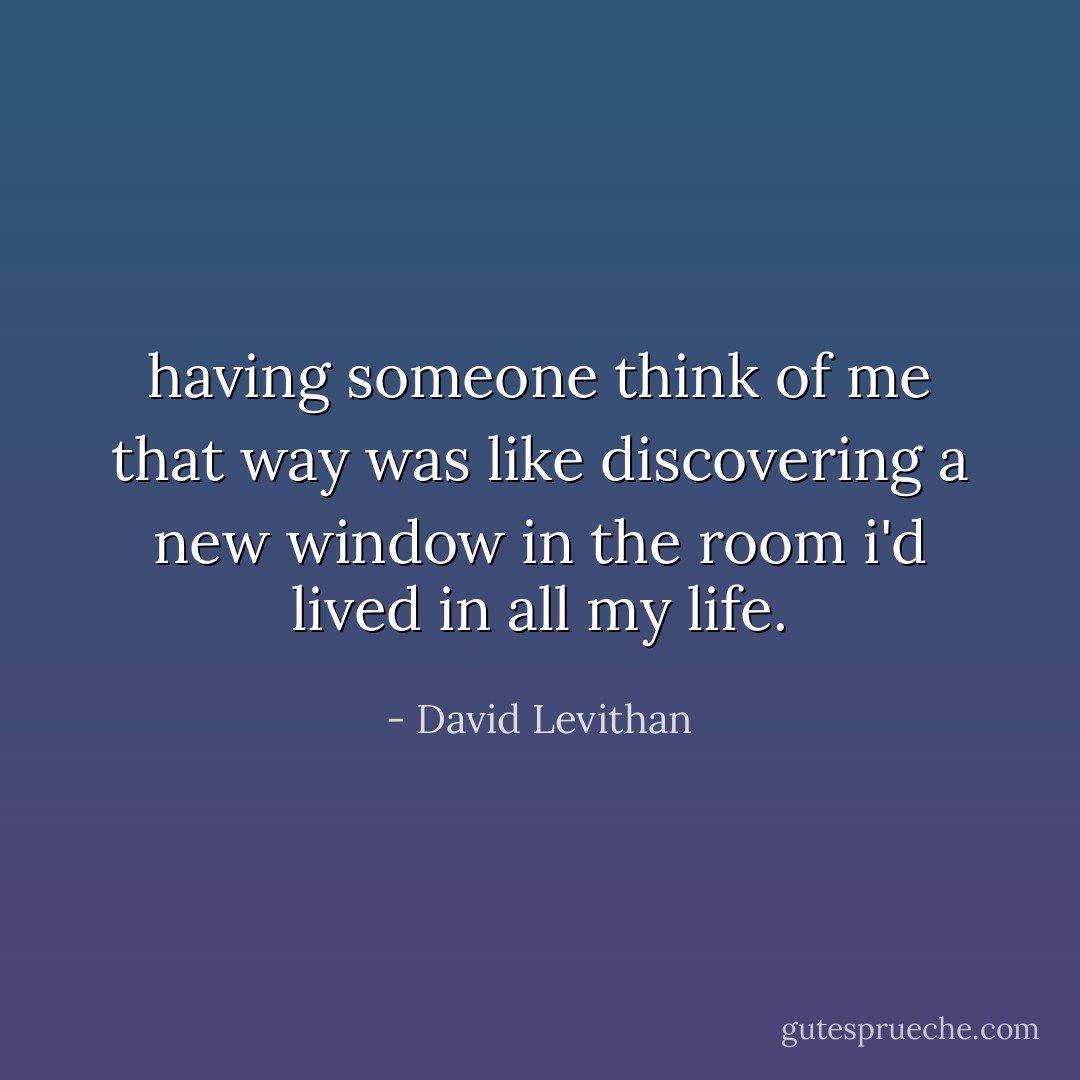 having<br />someone think of me that way was like discovering<br />a new window in the room i'd lived in all my life. - David Levithan