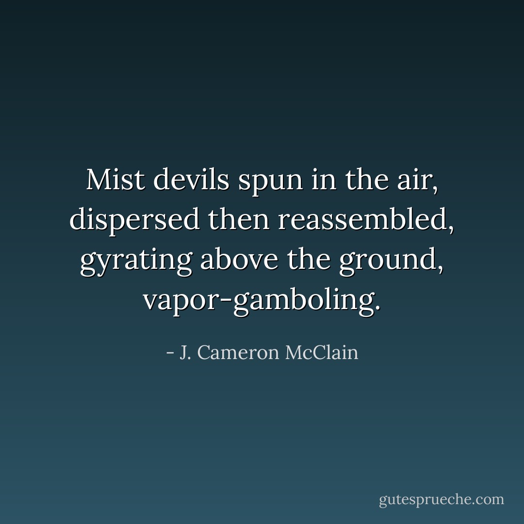 Mist devils spun in the air, dispersed then reassembled, gyrating above the ground, vapor-gamboling. - J. Cameron McClain