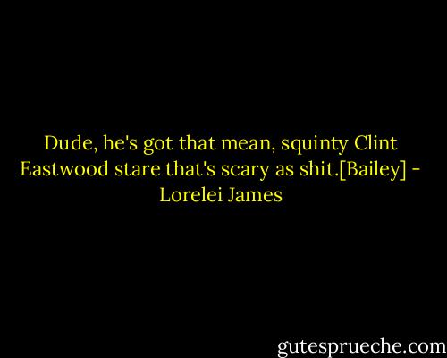 Dude, he's got that mean, squinty Clint Eastwood stare that's scary as shit.[Bailey] - Lorelei James