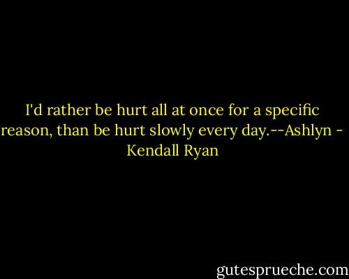 I'd rather be hurt all at once for a specific reason, than be hurt slowly every day.--Ashlyn - Kendall Ryan