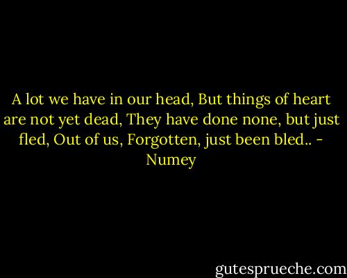 A lot we have in our head,<br />But things of heart are not yet dead,<br />They have done none, but just fled,<br />Out of us, Forgotten, just been bled.. - Numey