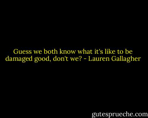 Guess we both know what it's like to be damaged good, don't we? - Lauren Gallagher