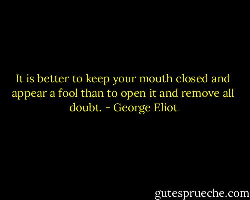 It is better to keep your mouth closed and appear a fool than to open it and remove all doubt. - George Eliot