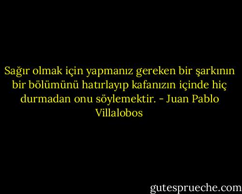 Sağır olmak için yapmanız gereken bir şarkının bir bölümünü hatırlayıp kafanızın içinde hiç durmadan onu söylemektir. - Juan Pablo Villalobos