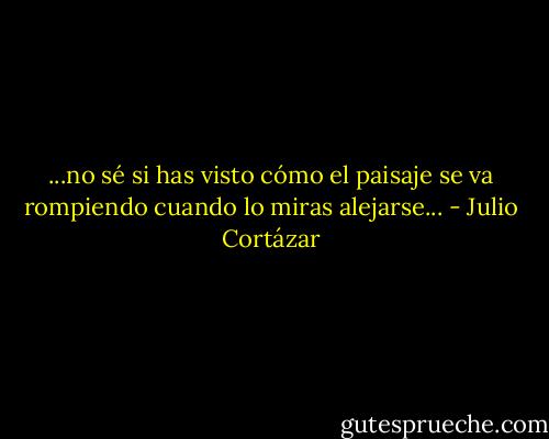 ...no sé si has visto cómo el paisaje se va rompiendo cuando lo miras alejarse... - Julio Cortázar