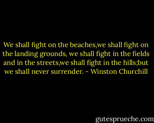 We shall fight on the beaches,we shall fight on the landing grounds, we shall fight in the fields and in the streets,we shall fight in the hills;but we shall never surrender. - Winston Churchill