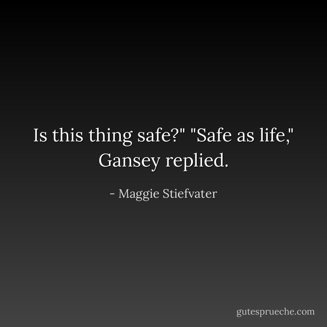Is this thing safe?"<br />"Safe as life," Gansey replied. - Maggie Stiefvater