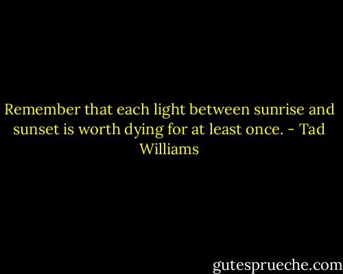Remember that each light between sunrise and sunset is worth dying for at least once. - Tad Williams