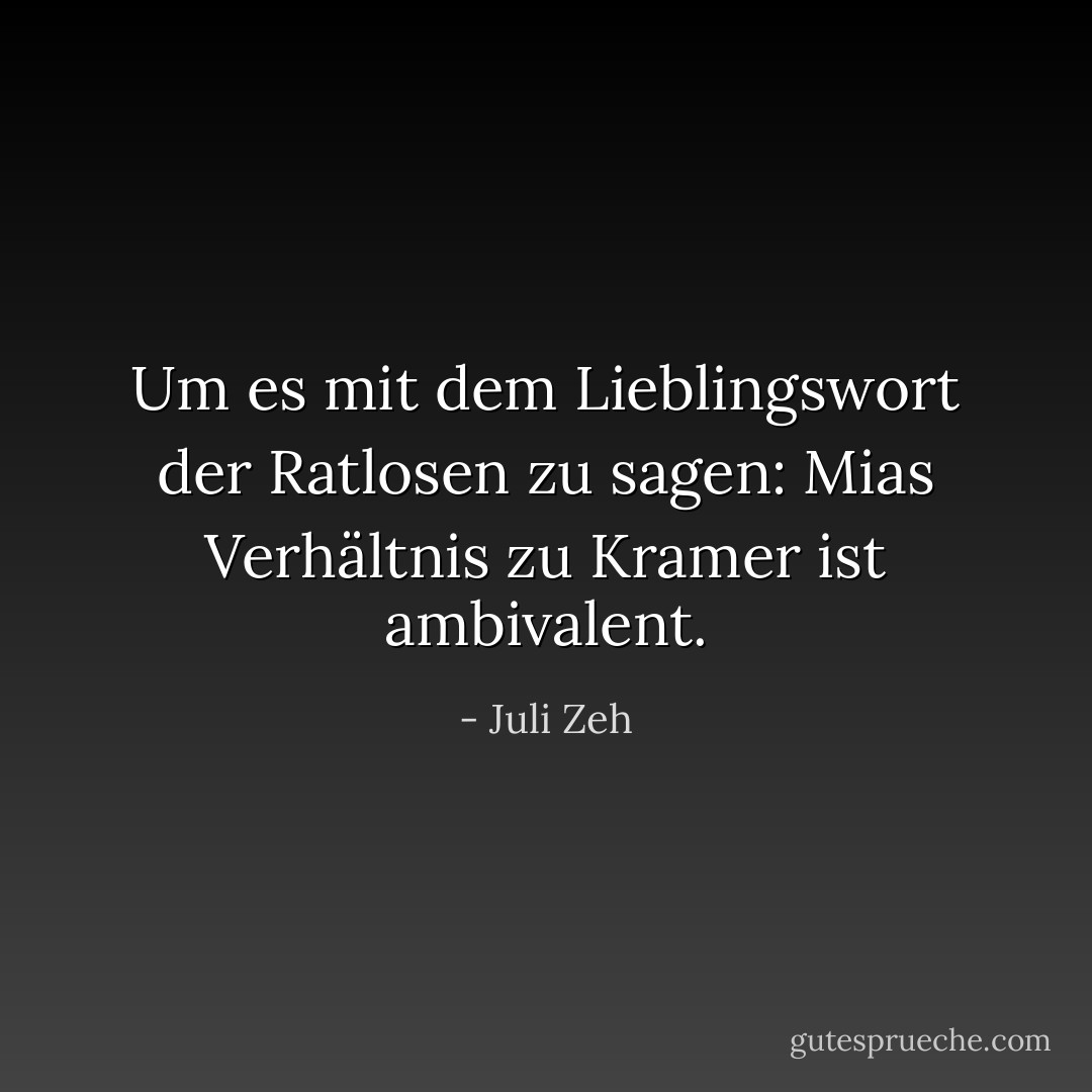 Um es mit dem Lieblingswort der Ratlosen zu sagen: Mias Verhältnis zu Kramer ist ambivalent. - Juli Zeh