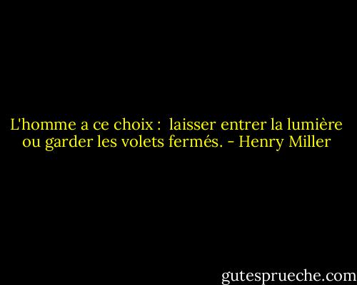 L'homme a ce choix :<br /><br />laisser entrer la lumière ou garder les volets fermés. - Henry Miller