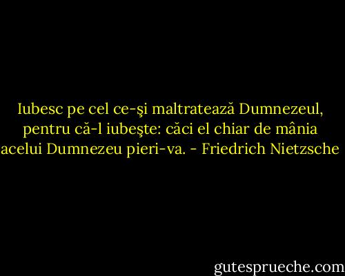 Iubesc pe cel ce-şi maltratează Dumnezeul, pentru că-l iubeşte: căci el chiar de mânia acelui Dumnezeu pieri-va. - Friedrich Nietzsche