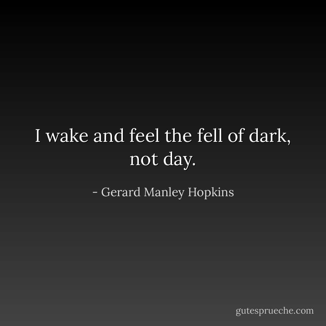 I wake and feel the fell of dark, not day. - Gerard Manley Hopkins
