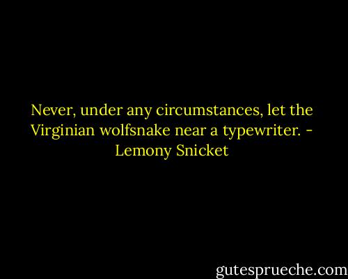 Never, under any circumstances, let the Virginian wolfsnake near a typewriter. - Lemony Snicket