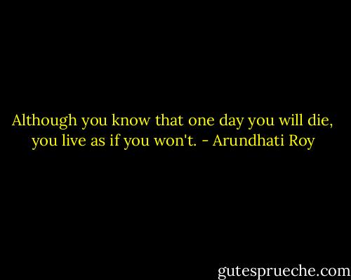 Although you know that one day you will die, you live as if you won't. - Arundhati Roy