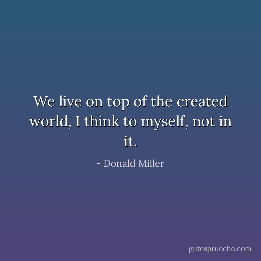 We live on top of the created world, I think to myself, not in it. - Donald Miller