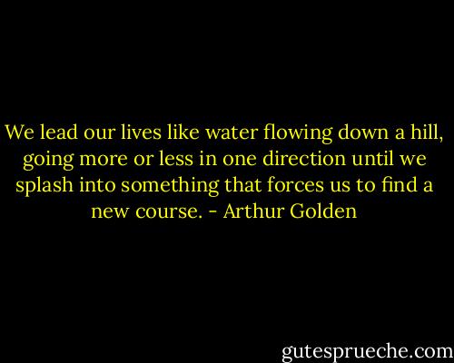 We lead our lives like water flowing down a hill, going more or less in one direction until we splash into something that forces us to find a new course. - Arthur Golden
