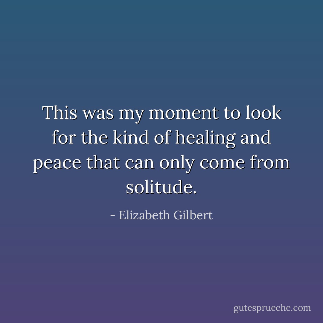 This was my moment to look for the kind of healing and peace that can only come from solitude. - Elizabeth Gilbert