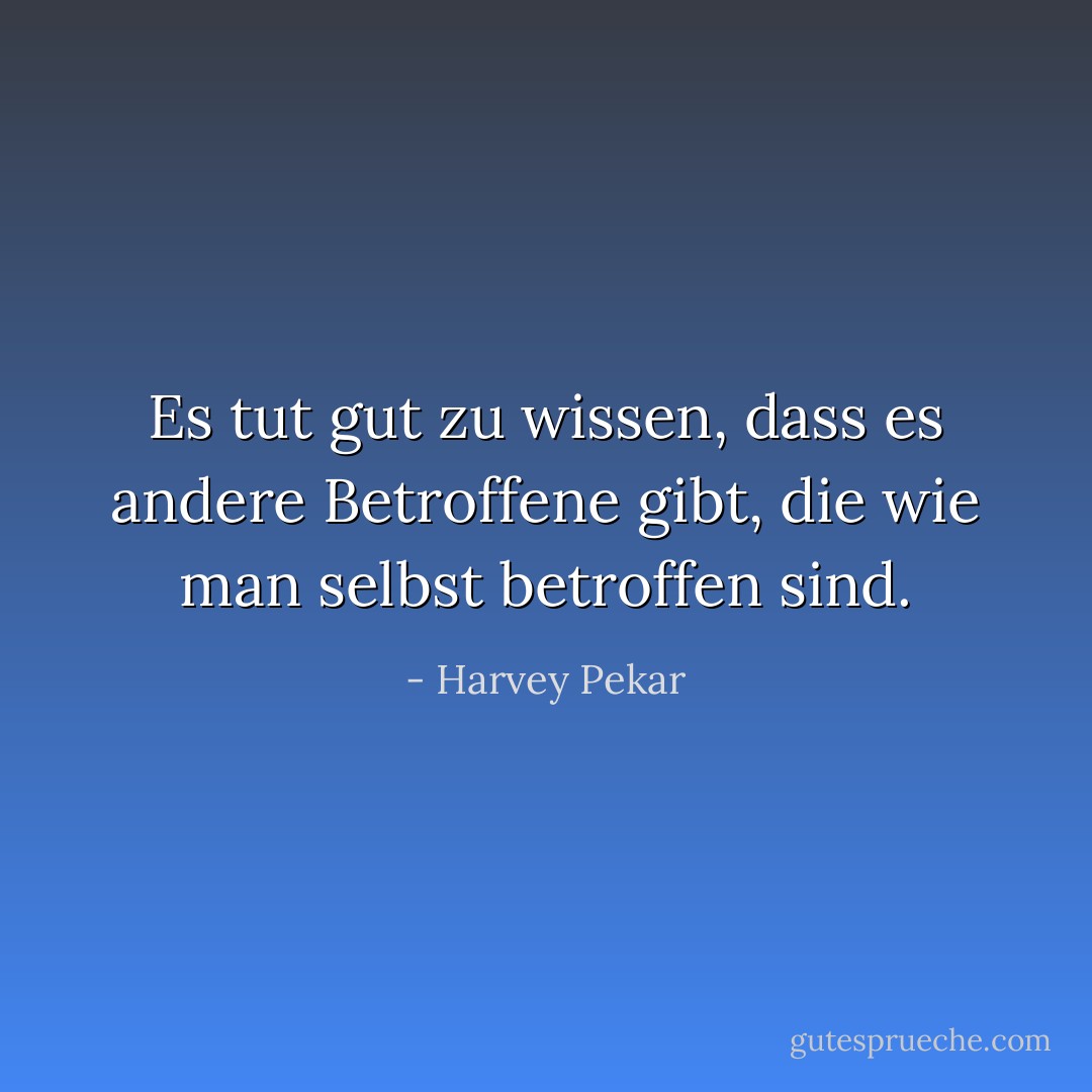 Es tut gut zu wissen, dass es andere Betroffene gibt, die wie man selbst betroffen sind. - Harvey Pekar<