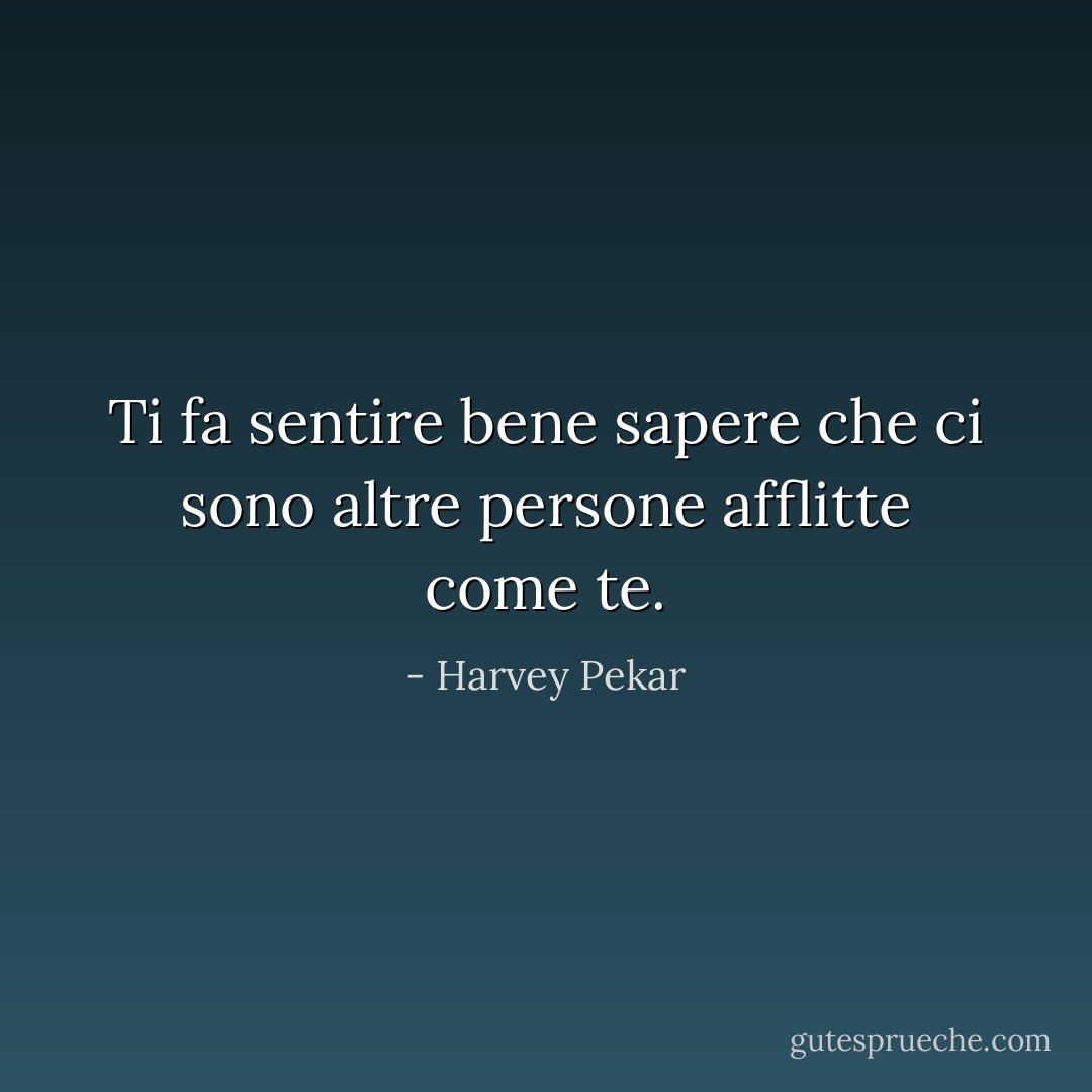 Ti fa sentire bene sapere che ci sono altre persone afflitte come te. - Harvey Pekar