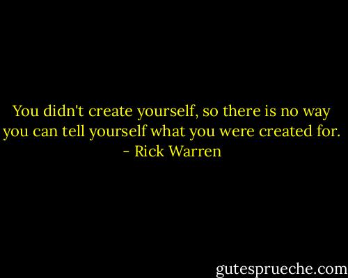 You didn't create yourself, so there is no way you can tell yourself what you were created for. - Rick Warren