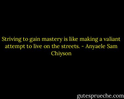 Striving to gain mastery is like making a valiant attempt to live on the streets. - Anyaele Sam Chiyson