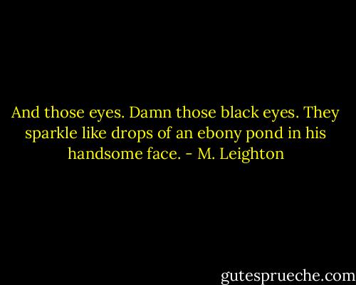 And those eyes. Damn those black eyes. They sparkle like drops of an ebony pond in his handsome face. - M. Leighton