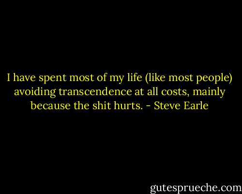 I have spent most of my life (like most people) avoiding transcendence at all costs, mainly because the shit hurts. - Steve Earle