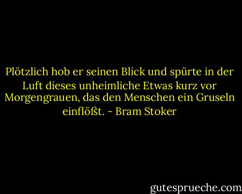 Plötzlich hob er seinen Blick und spürte in der Luft dieses unheimliche Etwas kurz vor Morgengrauen, das den Menschen ein Gruseln einflößt. - Bram Stoker