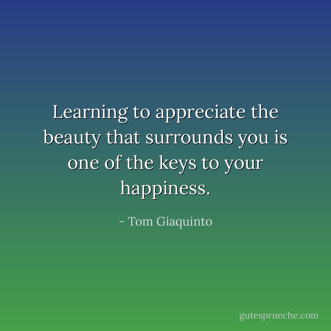 Learning to appreciate the beauty that surrounds you is one of the keys to your happiness. - Tom Giaquinto