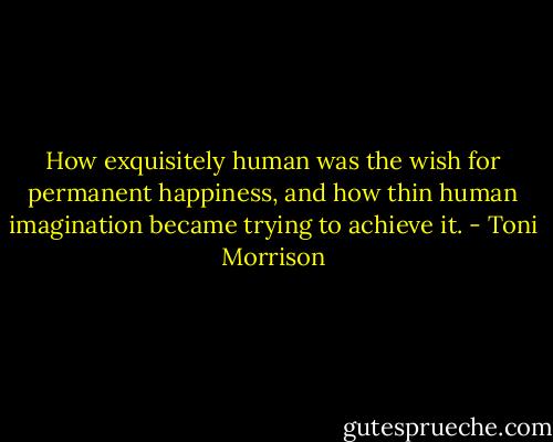 How exquisitely human was the wish for permanent happiness, and how thin human imagination became trying to achieve it. - Toni Morrison