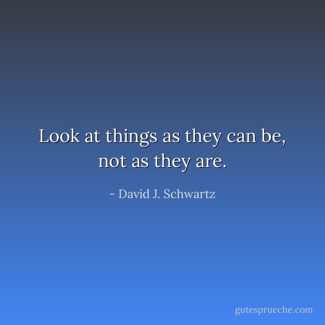 Look at things as they can be, not as they are. - David J. Schwartz