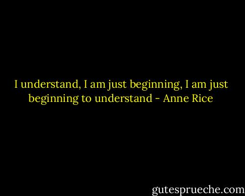 I understand, I am just beginning, I am just beginning to understand - Anne Rice