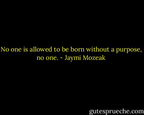 No one is allowed to be born without a purpose, no one. - Jaymi Mozeak