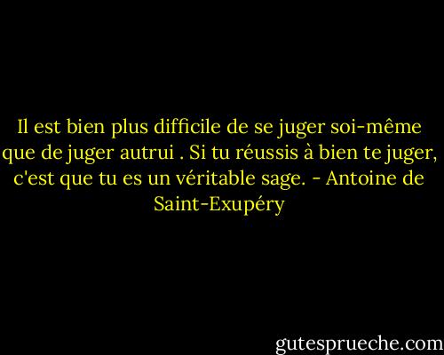Il est bien plus difficile de se juger soi-même que de juger autrui . Si tu réussis à bien te juger, c'est que tu es un véritable sage. - Antoine de Saint-Exupéry