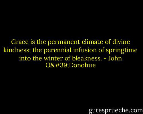 Grace is the permanent climate of divine kindness; the perennial infusion of springtime into the winter of bleakness. - John O'Donohue