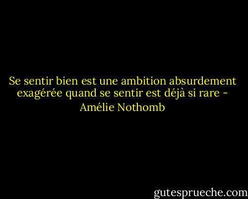 Se sentir bien est une ambition absurdement exagérée quand se sentir est déjà si rare - Amélie Nothomb