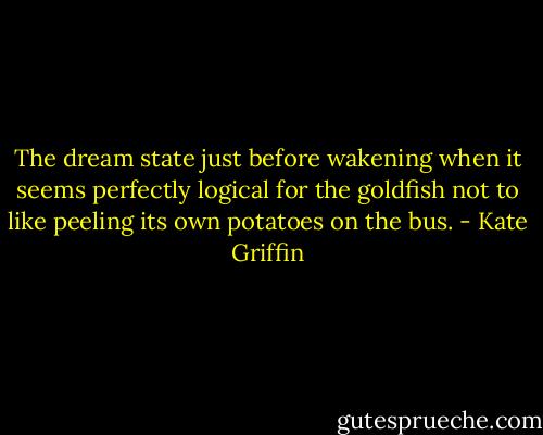 The dream state just before wakening when it seems perfectly logical for the goldfish not to like peeling its own potatoes on the bus. - Kate Griffin