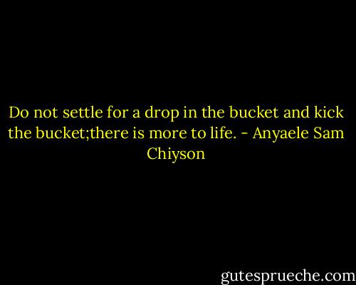 Do not settle for a drop in the bucket and kick the bucket;there is more to life. - Anyaele Sam Chiyson